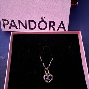 Pandora Silver Heart Necklace with Purple February Birthstone